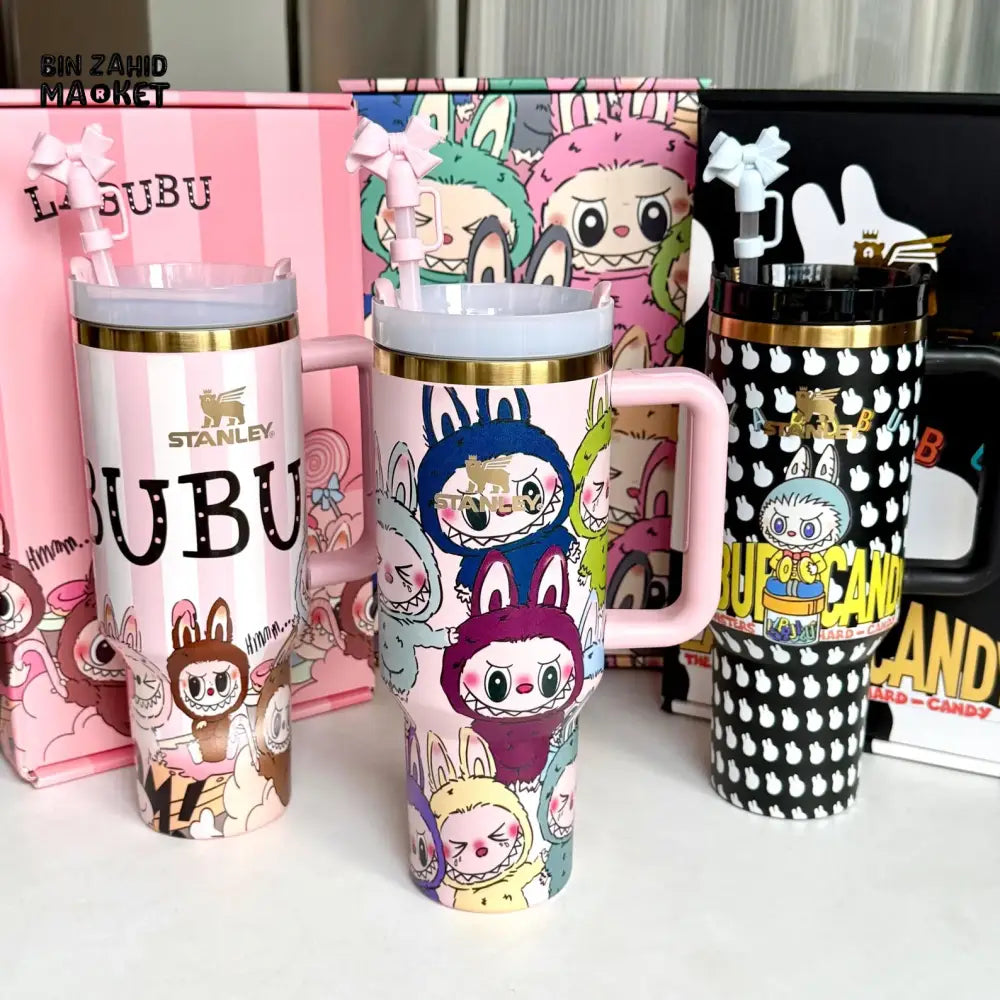 LABUBU X STANLEY QUENCHER TUMBLER 40OZ GIFT BOX PACKING - PINK STRIPES