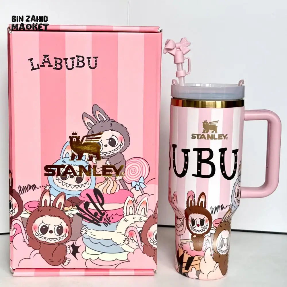 LABUBU X STANLEY QUENCHER TUMBLER 40OZ GIFT BOX PACKING - PINK STRIPES