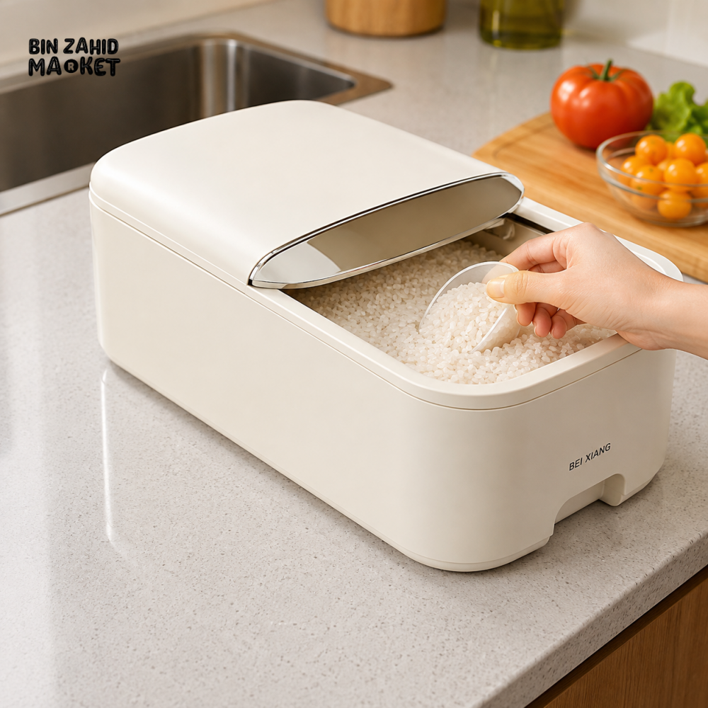 LARGE CAPACITY AIRTIGHT RICE STORAGE CONTAINER WITH SCOOP