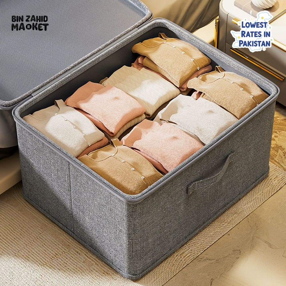 LARGE CAPACITY FOLDABLE CLOTHES STORAGE BOX WITH ZIPPER – WARDROBE QUILT ORGANIZER BAG FOR CLOTHES UNDERWEAR AND BLANKETS