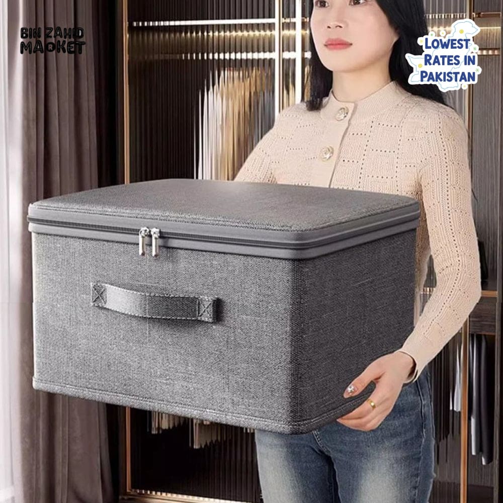 LARGE CAPACITY FOLDABLE CLOTHES STORAGE BOX WITH ZIPPER – WARDROBE QUILT ORGANIZER BAG FOR CLOTHES UNDERWEAR AND BLANKETS