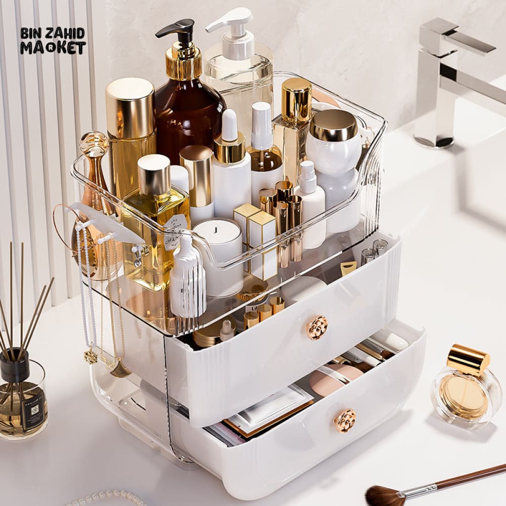LARGE-CAPACITY MAKEUP STORAGE BOX MULTIFUNCTIONAL VANITY ORGANIZER FOR SKINCARE & JEWELRY