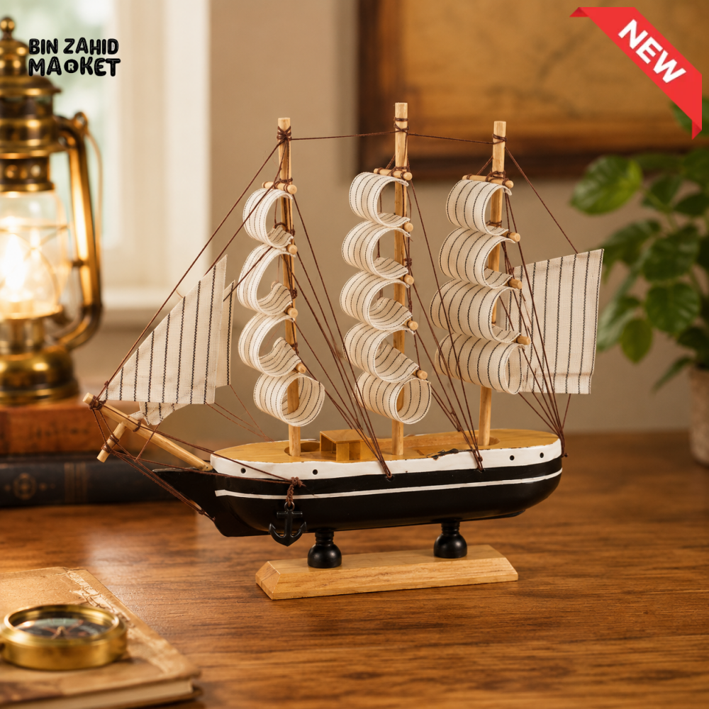 ZIBA Large Wooden Sailing Ship Model | Premium Nautical Home Décor