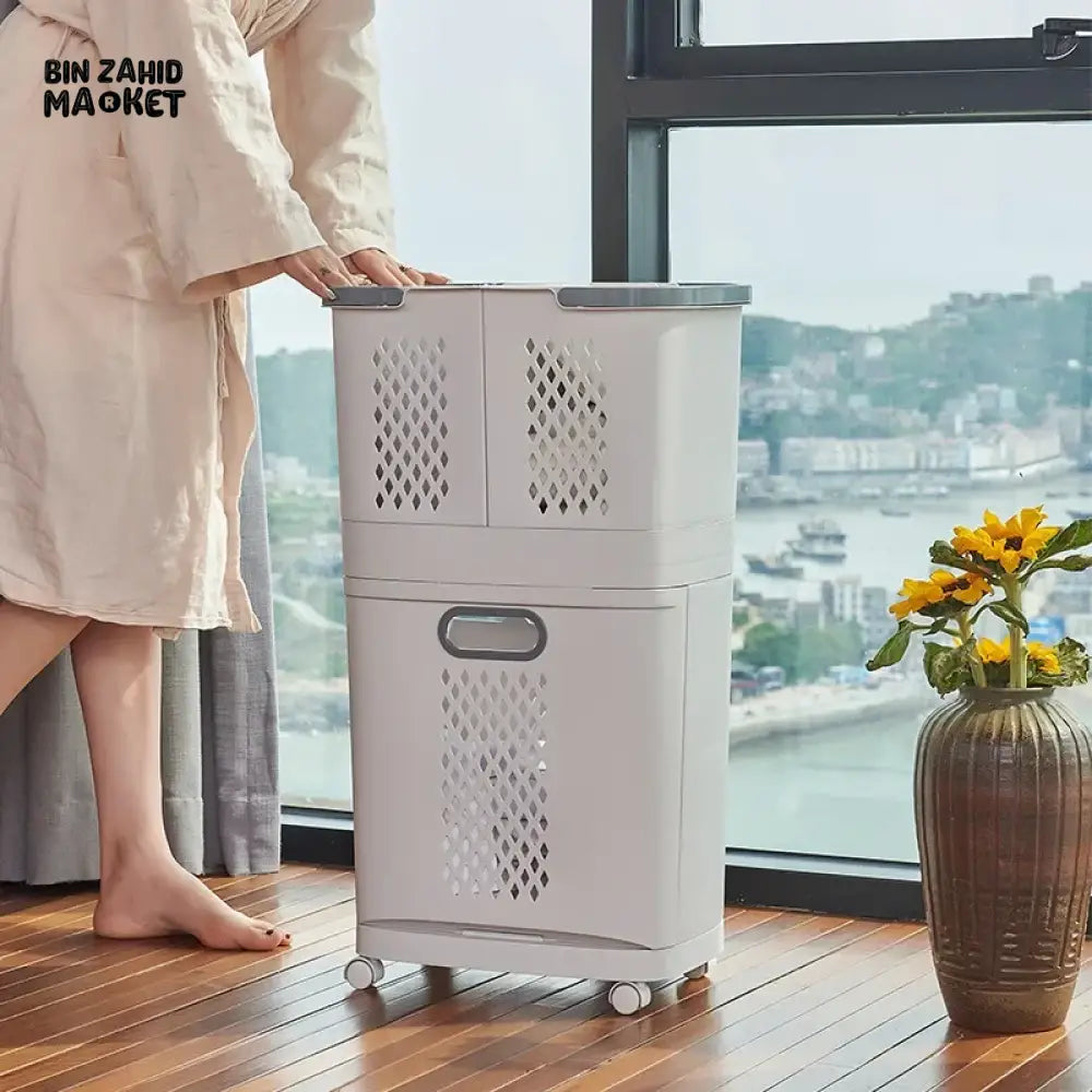 LAUNDRY BASKET REMOVABLE & MOVABLE - SEPARABLE DIRTY CLOTHES STORAGE HAMPER WITH WHEELS