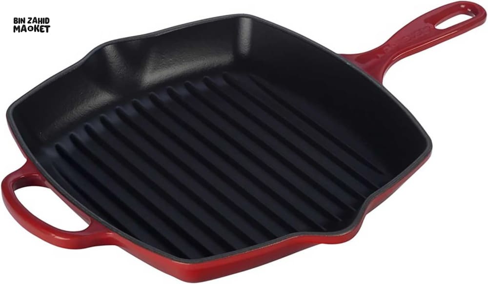 LE CREUSET CAST IRON GRILL PAN WITH RIDGED SURFACE – PREMIUM NON-STICK STEAK & BBQ PAN