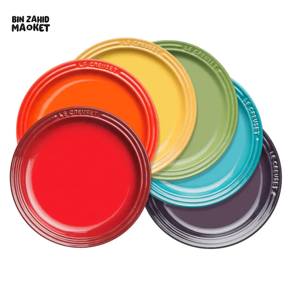 LE CREUSET RAINBOW STONEWARE DINNER PLATES SET OF 6 MULTICOLOR PREMIUM SERVING PLATES