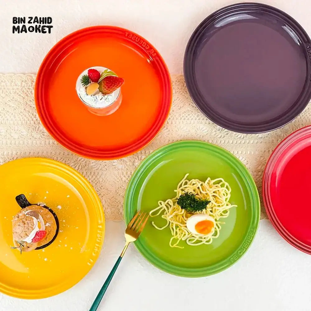 LE CREUSET RAINBOW STONEWARE DINNER PLATES SET OF 6 MULTICOLOR PREMIUM SERVING PLATES