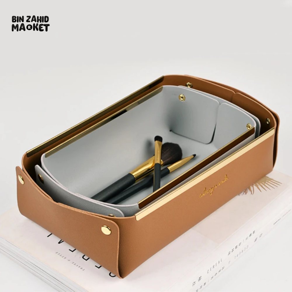 LEATHER DESKTOP ORGANIZER COSMETICS COMB JEWELRY STORAGE BOX REMOVABLE