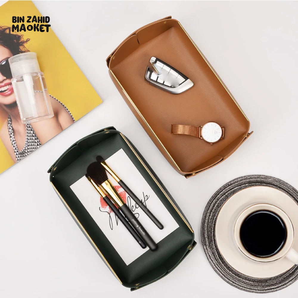 LEATHER DESKTOP ORGANIZER COSMETICS COMB JEWELRY STORAGE BOX REMOVABLE