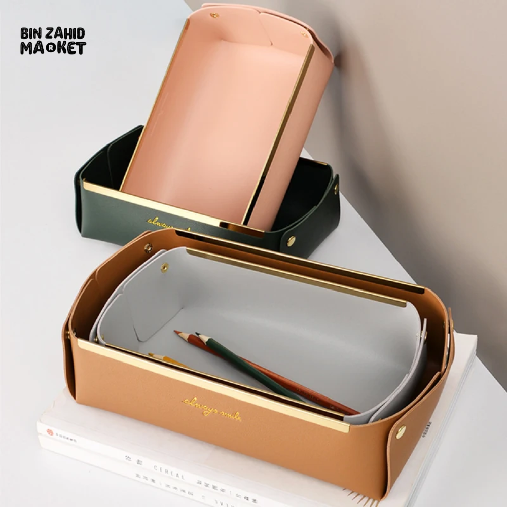 LEATHER DESKTOP ORGANIZER COSMETICS COMB JEWELRY STORAGE BOX REMOVABLE