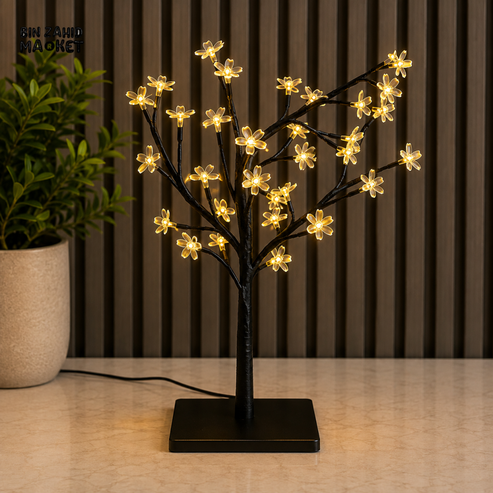 LED BLOSSOM TREE DECORATIVE TABLE LAMP WITH BLACK BASE