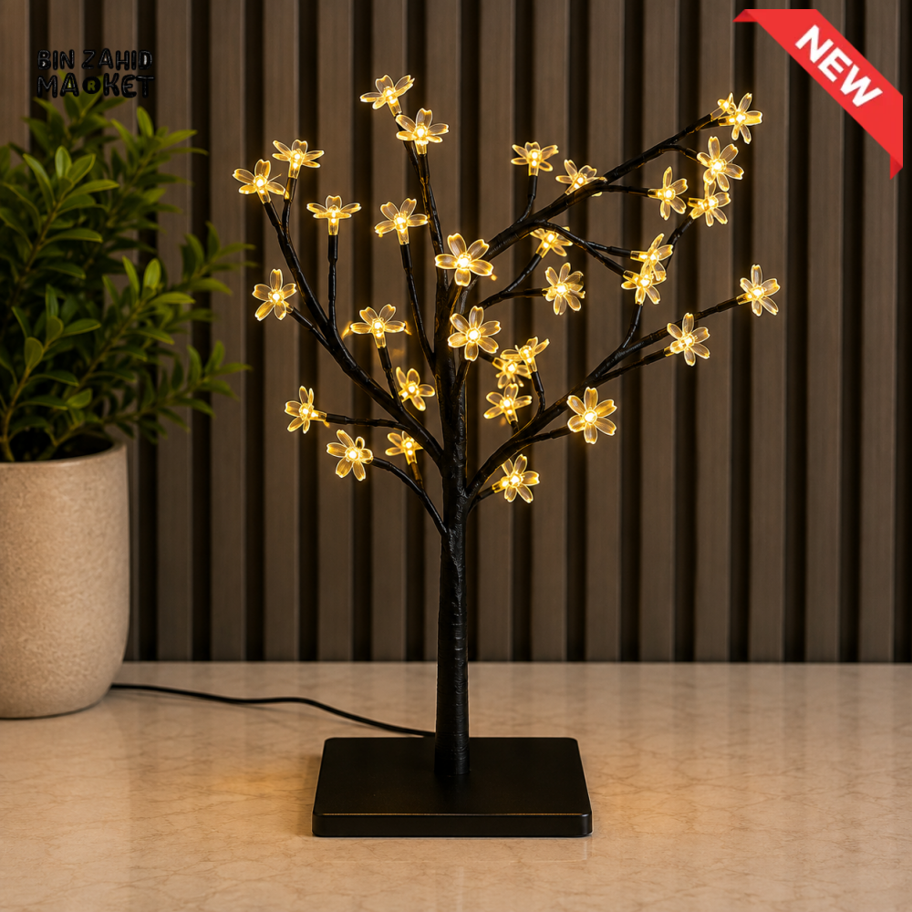 LED BLOSSOM TREE DECORATIVE TABLE LAMP WITH BLACK BASE