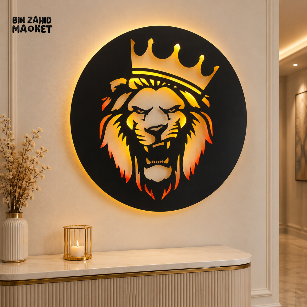 LED CROWNED LION ROUND WALL DECOR
