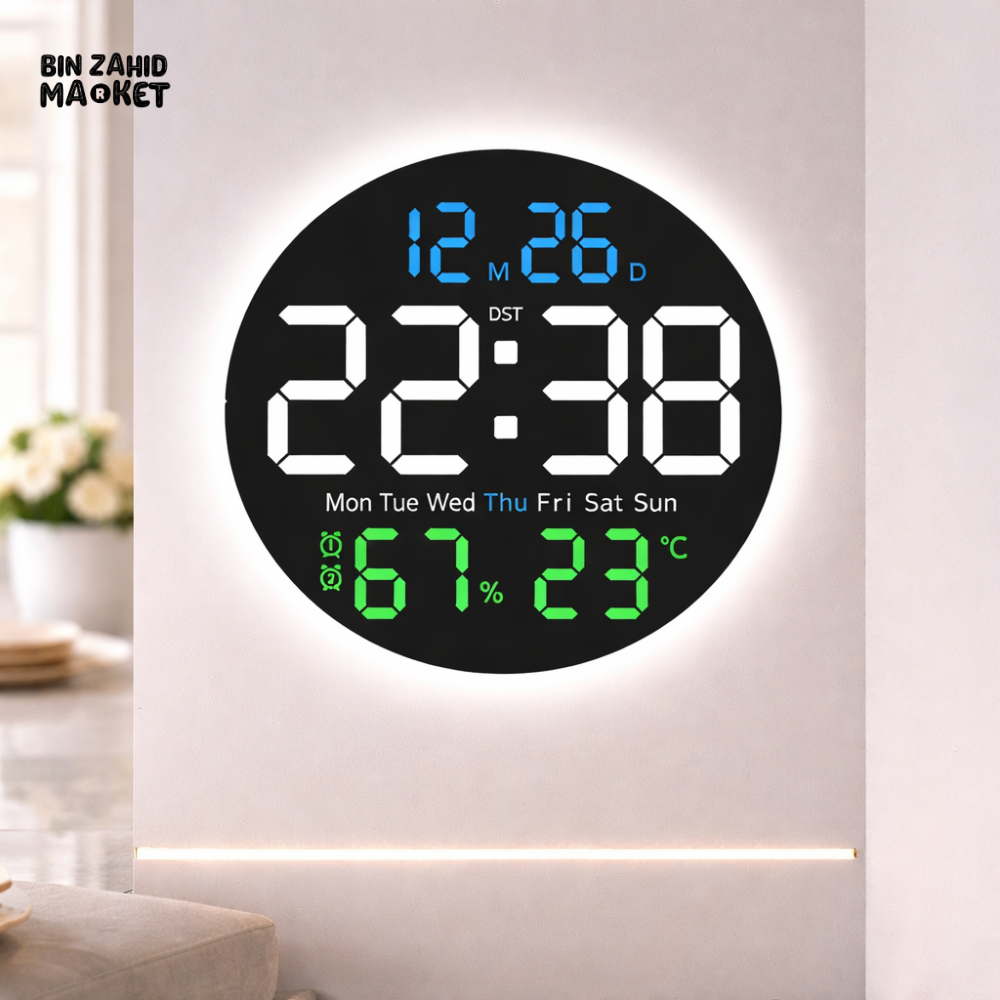LED DIGITAL WALL CLOCK WITH TEMPERATURE & HUMIDITY DISPLAY