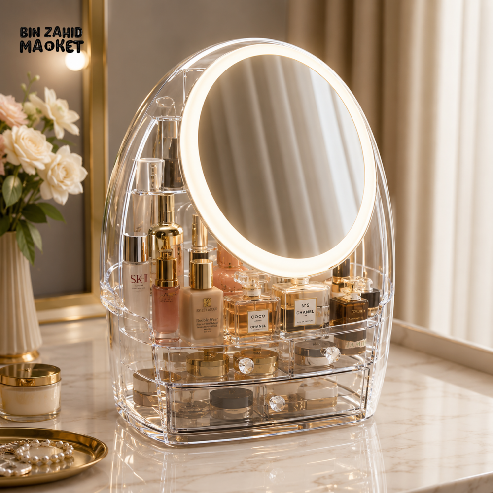 LED MAKEUP MIRROR COSMETIC ORGANIZER