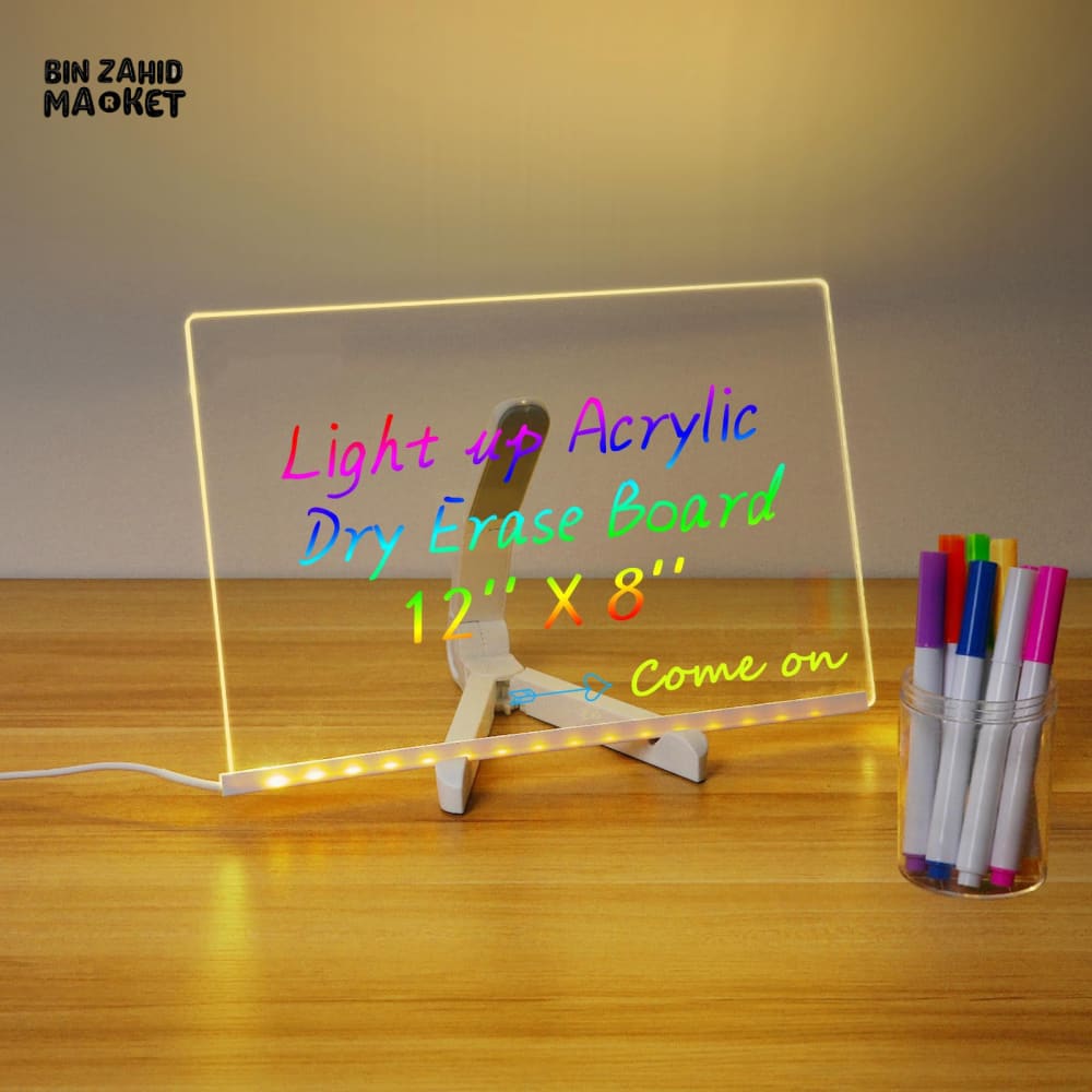 LED NOTICE BOARD WITH COLORS 20CM X 20CM – ILLUMINATED ACRYLIC MESSAGE BOARD LED DRAWING BOARD & LIGHT-UP NOTEPAD WITH ADJUSTABLE STAND