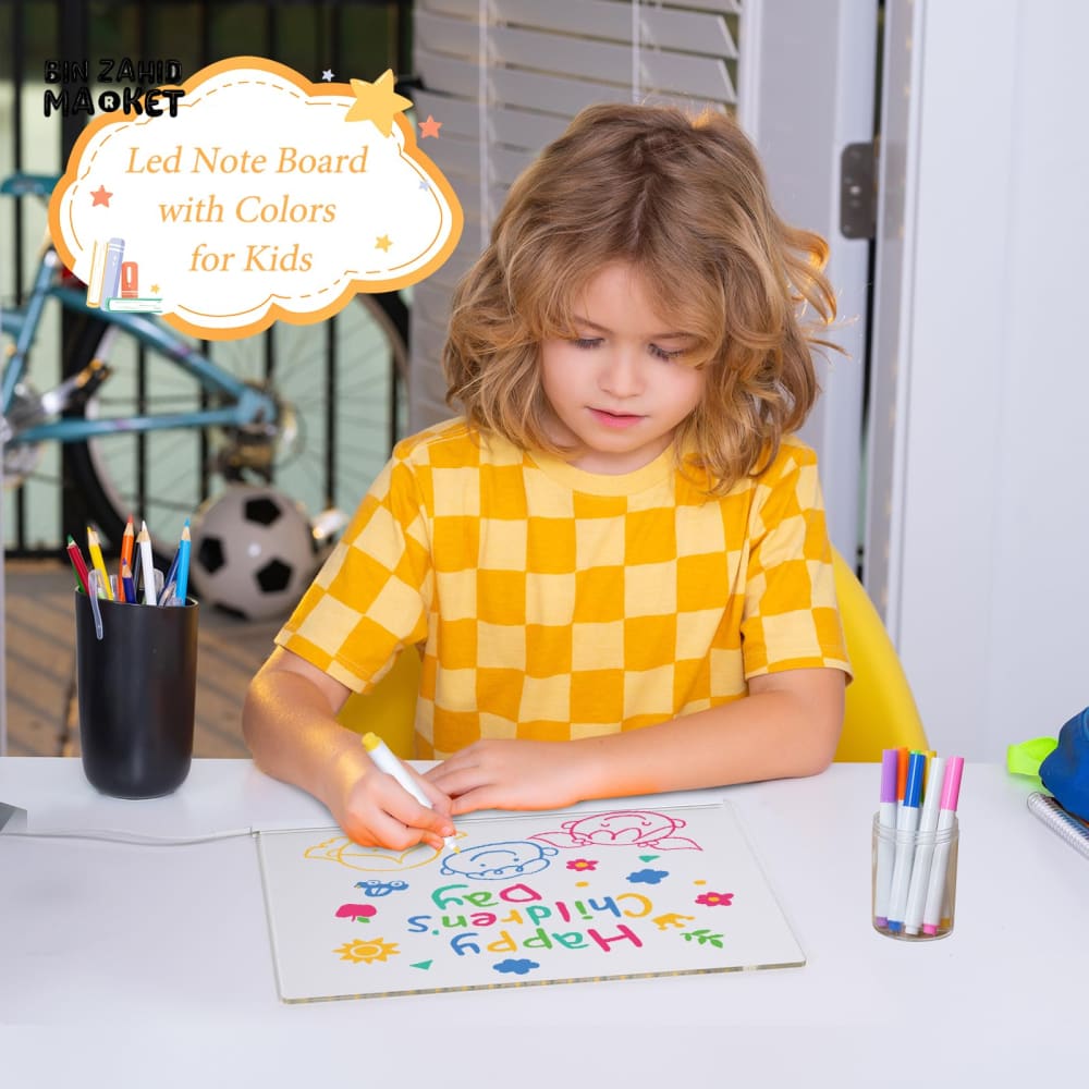 LED NOTICE BOARD WITH COLORS 20CM X 20CM – ILLUMINATED ACRYLIC MESSAGE BOARD LED DRAWING BOARD & LIGHT-UP NOTEPAD WITH ADJUSTABLE STAND