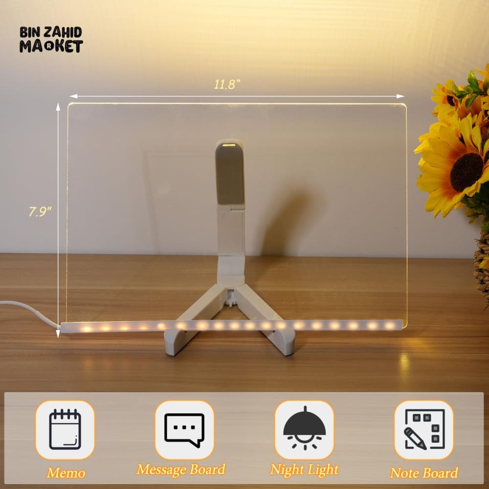 LED NOTICE BOARD WITH COLORS 20CM X 20CM – ILLUMINATED ACRYLIC MESSAGE BOARD LED DRAWING BOARD & LIGHT-UP NOTEPAD WITH ADJUSTABLE STAND