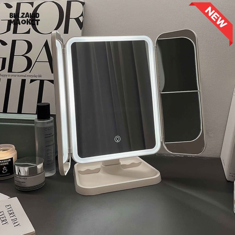 LED TRI-FOLD VANITY MAKEUP MIRROR