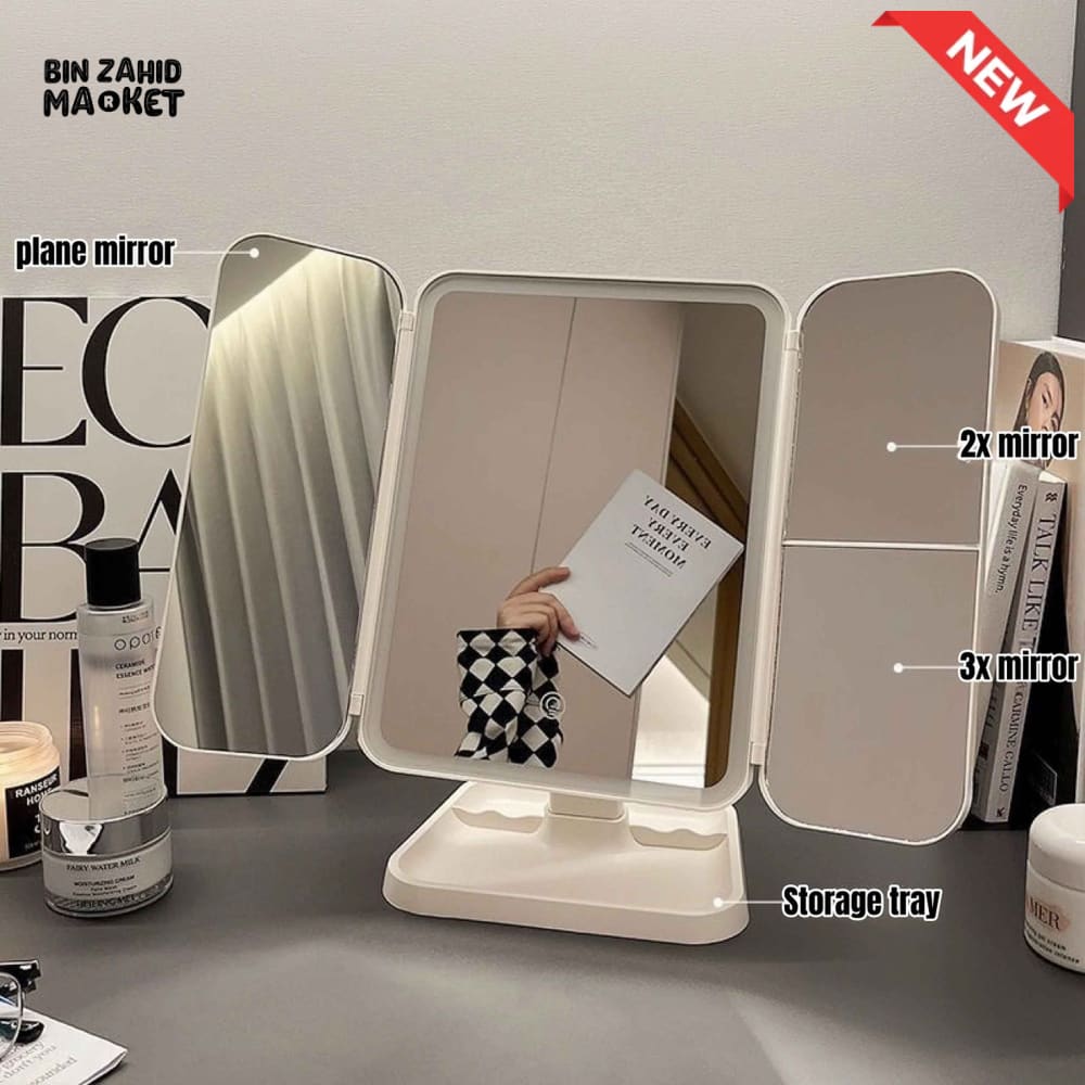 LED TRI-FOLD VANITY MAKEUP MIRROR