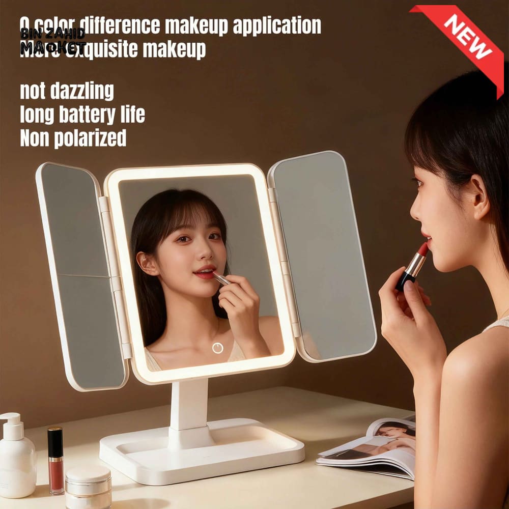 LED TRI-FOLD VANITY MAKEUP MIRROR
