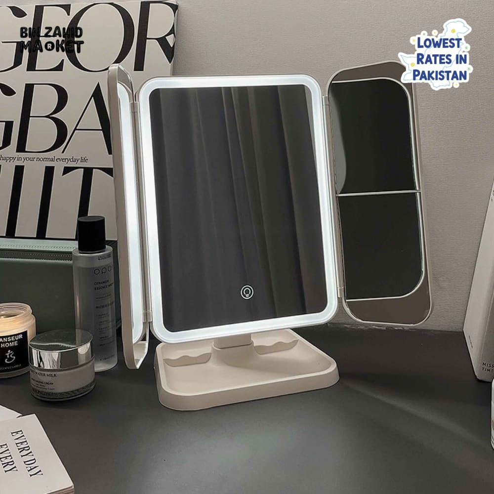 LED TRI-FOLD VANITY MAKEUP MIRROR