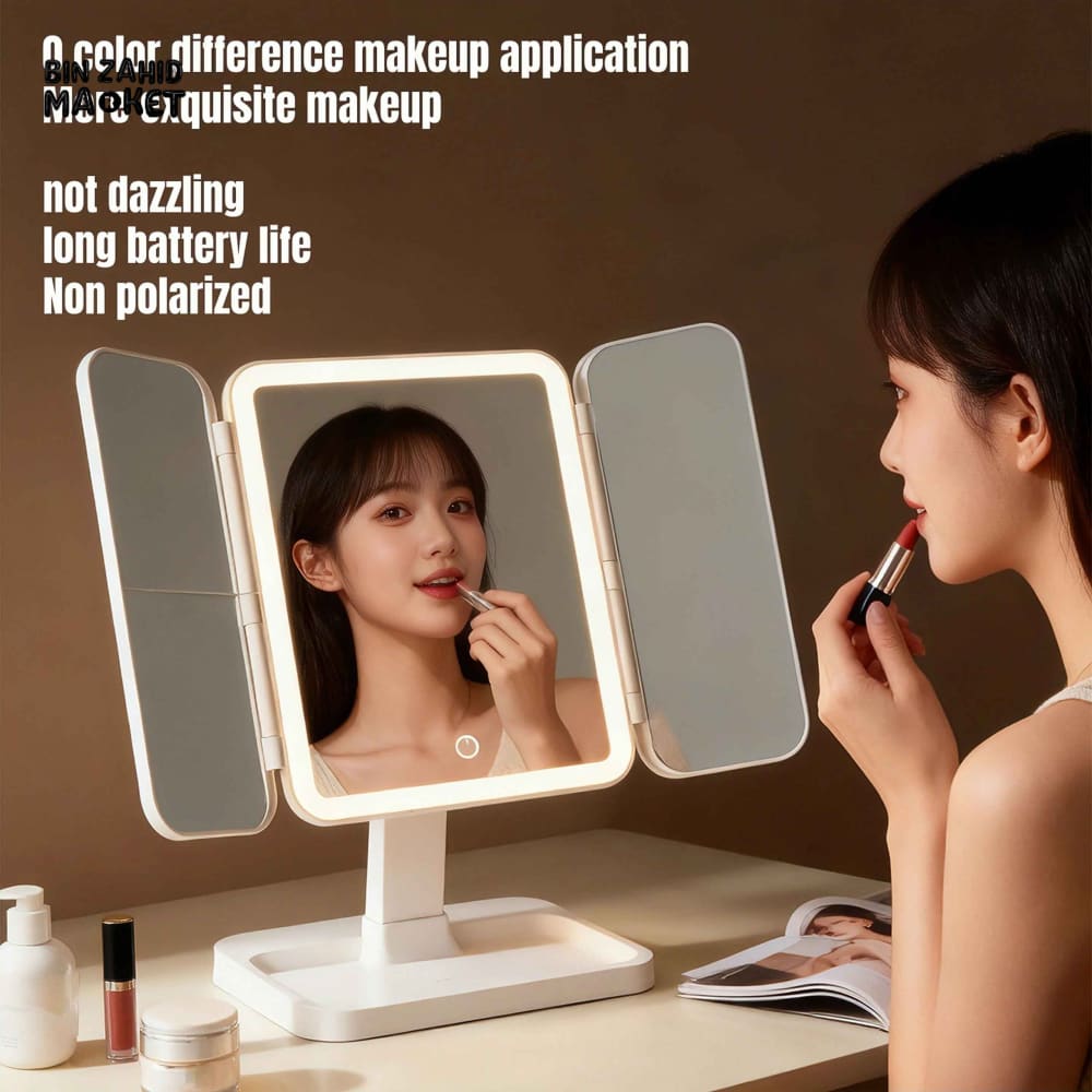 LED TRI-FOLD VANITY MAKEUP MIRROR