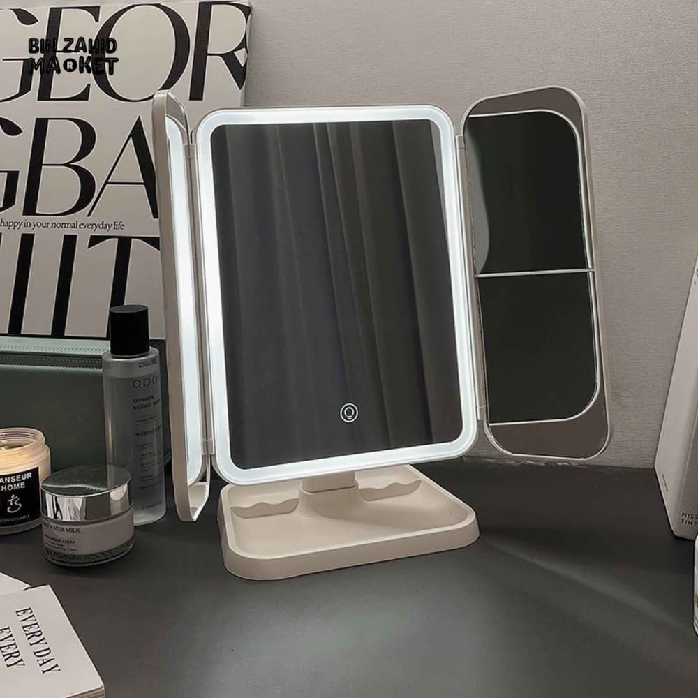 LED TRI-FOLD VANITY MAKEUP MIRROR