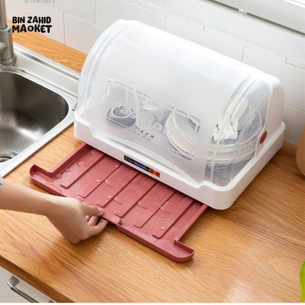 LIDDED DISH DRAINER – COUNTERTOP DRYING BOX FOR UTENSILS CUTLERY & CUPS