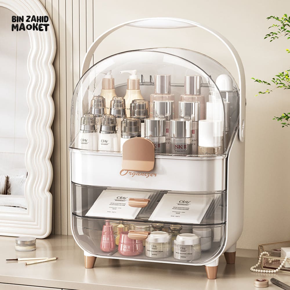 LIGHT LUXURY COSMETIC STORAGE BOX – HIGH-QUALITY DUSTPROOF PORTABLE MAKEUP & SKINCARE ORGANIZER WITH LARGE CAPACITY
