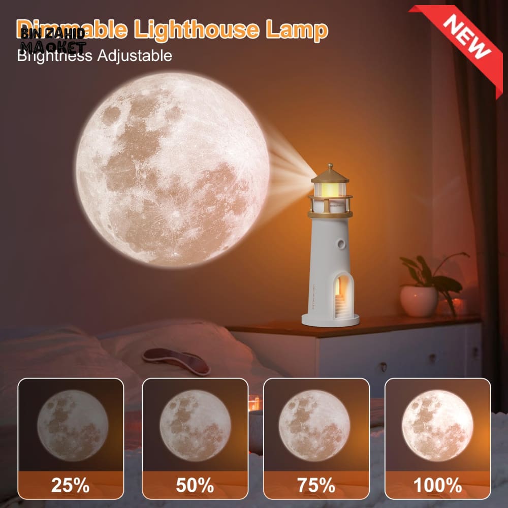 LIGHTHOUSE AMBIENT MOON PROJECTION LIGHT – DIMMABLE BLUETOOTH MUSIC MOTION SENSOR NIGHT DESKTOP DECOR