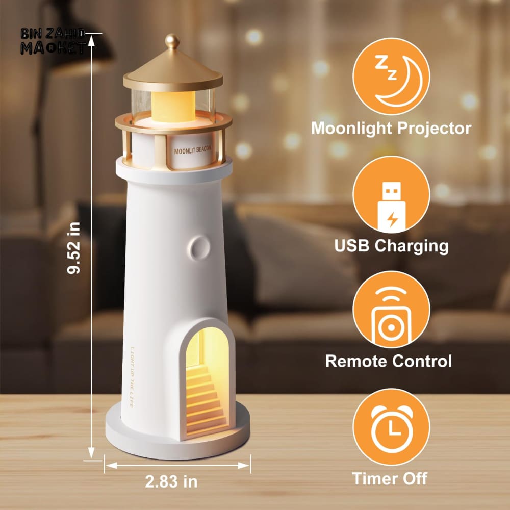 LIGHTHOUSE AMBIENT MOON PROJECTION LIGHT – DIMMABLE BLUETOOTH MUSIC MOTION SENSOR NIGHT DESKTOP DECOR