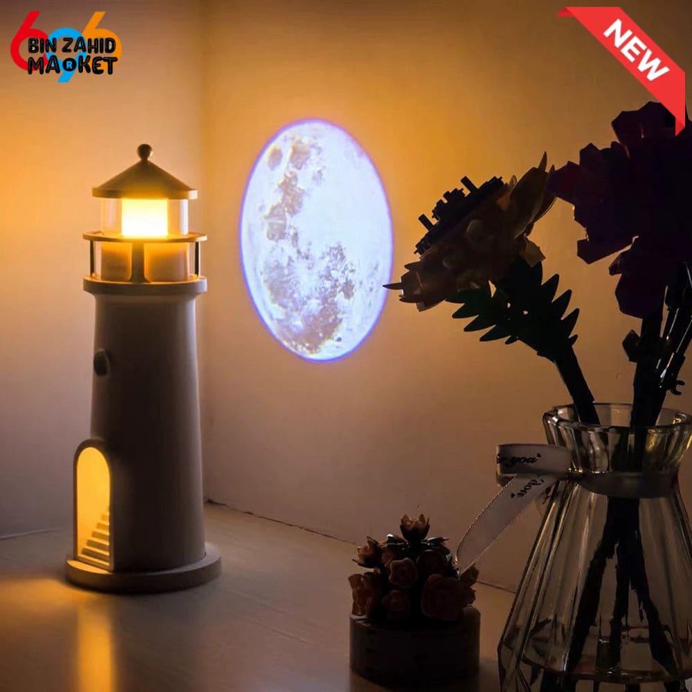 LIGHTHOUSE AMBIENT MOON PROJECTION LIGHT – DIMMABLE BLUETOOTH MUSIC MOTION SENSOR NIGHT DESKTOP DECOR