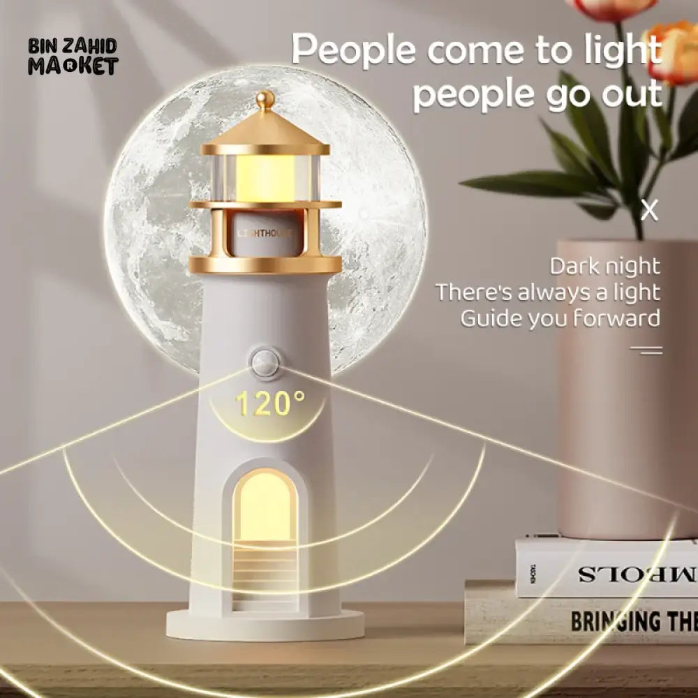 LIGHTHOUSE AMBIENT MOON PROJECTION LIGHT – DIMMABLE BLUETOOTH MUSIC MOTION SENSOR NIGHT DESKTOP DECOR