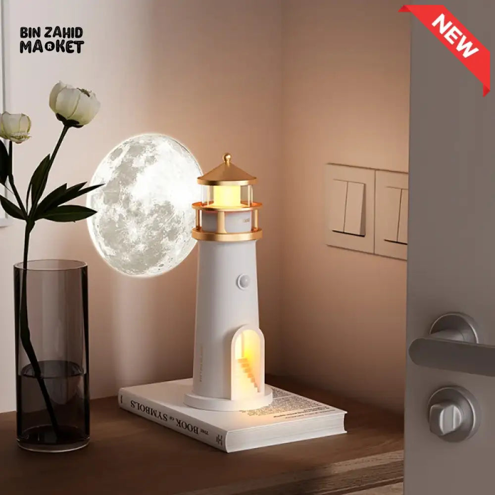 LIGHTHOUSE AMBIENT MOON PROJECTION LIGHT – DIMMABLE BLUETOOTH MUSIC MOTION SENSOR NIGHT DESKTOP DECOR