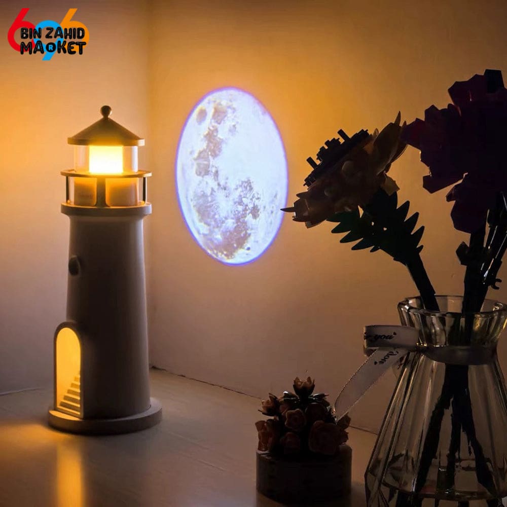 LIGHTHOUSE AMBIENT MOON PROJECTION LIGHT – DIMMABLE BLUETOOTH MUSIC MOTION SENSOR NIGHT DESKTOP DECOR