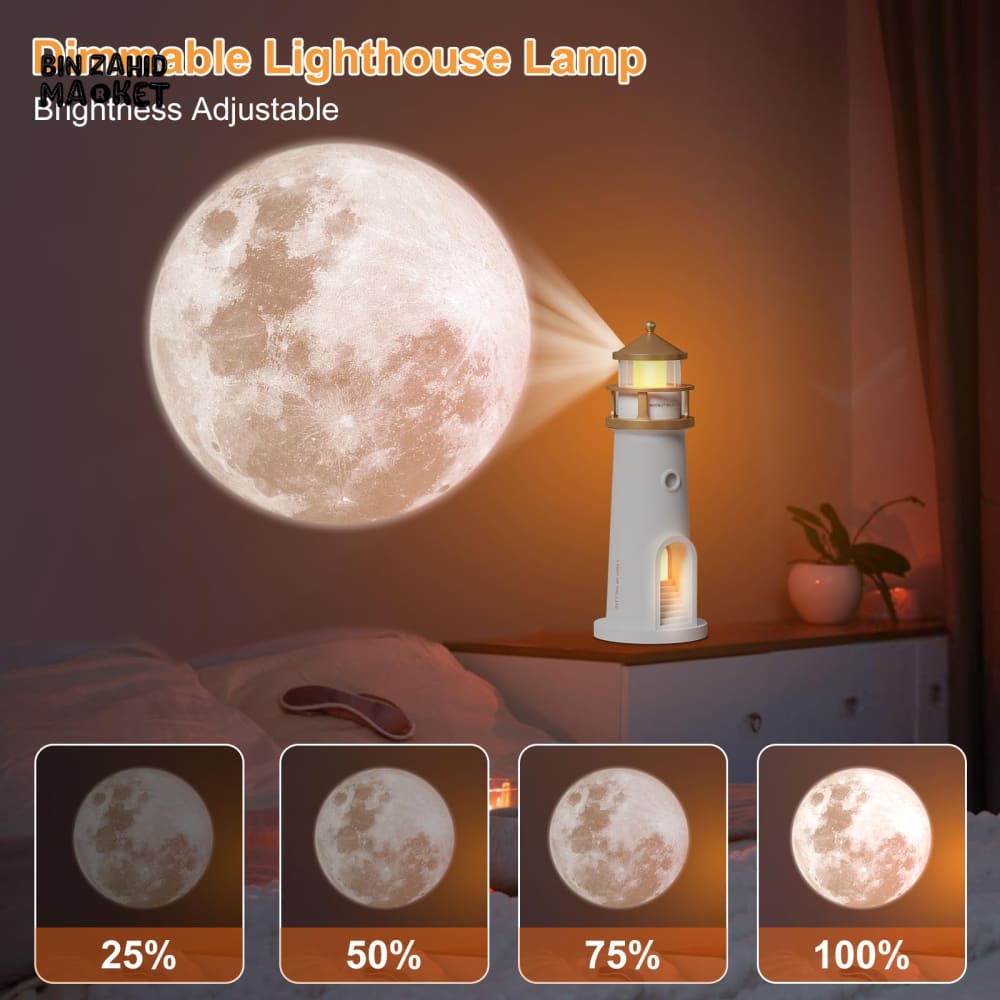 LIGHTHOUSE AMBIENT MOON PROJECTION LIGHT – DIMMABLE BLUETOOTH MUSIC MOTION SENSOR NIGHT DESKTOP DECOR