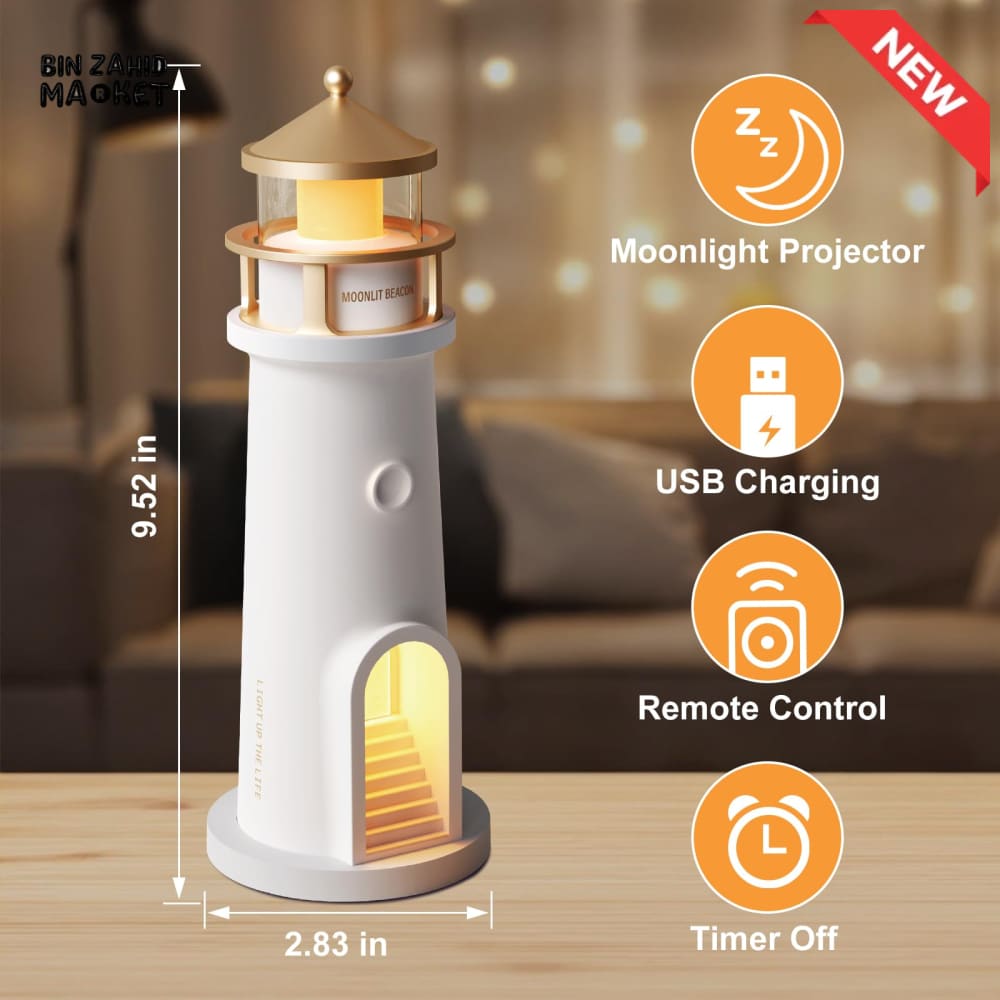 LIGHTHOUSE AMBIENT MOON PROJECTION LIGHT – DIMMABLE BLUETOOTH MUSIC MOTION SENSOR NIGHT DESKTOP DECOR