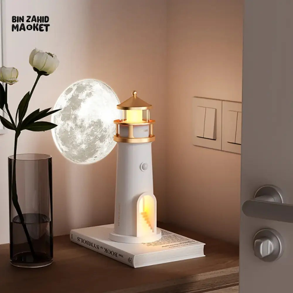LIGHTHOUSE AMBIENT MOON PROJECTION LIGHT – DIMMABLE BLUETOOTH MUSIC MOTION SENSOR NIGHT DESKTOP DECOR