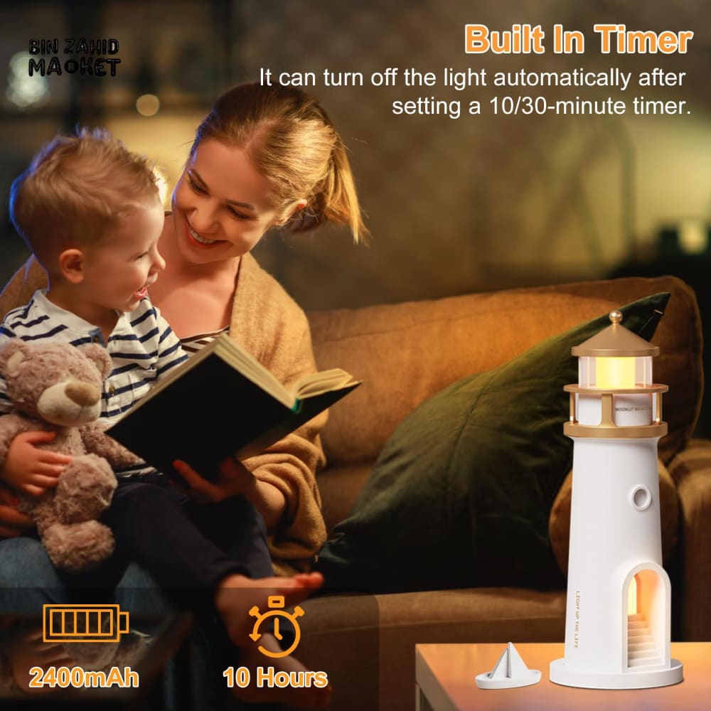 LIGHTHOUSE AMBIENT MOON PROJECTION LIGHT – DIMMABLE BLUETOOTH MUSIC MOTION SENSOR NIGHT DESKTOP DECOR