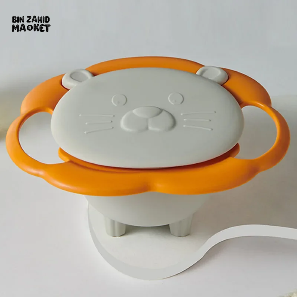LION-SHAPED ANTI-SPILL BABY BOWL 360° BALANCE DESIGN WITH LID & HANDLES PERFECT FEEDING GIFT FOR TODDLERS
