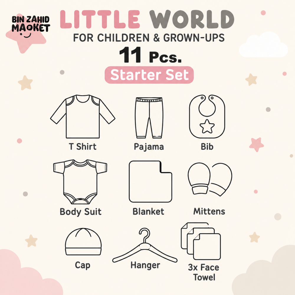 LITTLE WORLD 11 PCS NEWBORN BABY STARTER GIFT SET – PRINCESS EMBROIDERED DESIGN (RED & WHITE)