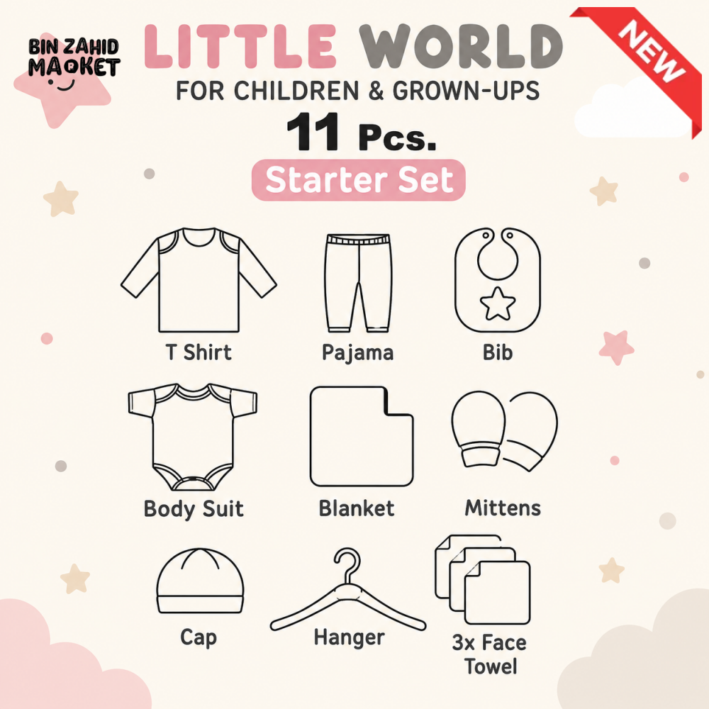 LITTLE WORLD 11 PCS STARTER SET – HELICOPTER BEAR EMBROIDERED DESIGN (BLUE)