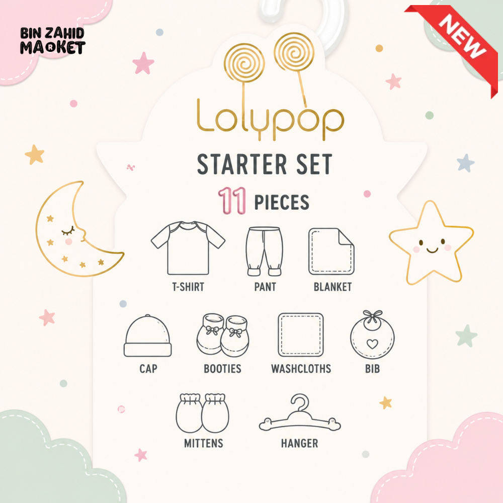 LOLYPOP 11 PCS NEWBORN BABY STARTER GIFT SET – TEDDY BEAR CAR EMBROIDERED DESIGN (PINK)