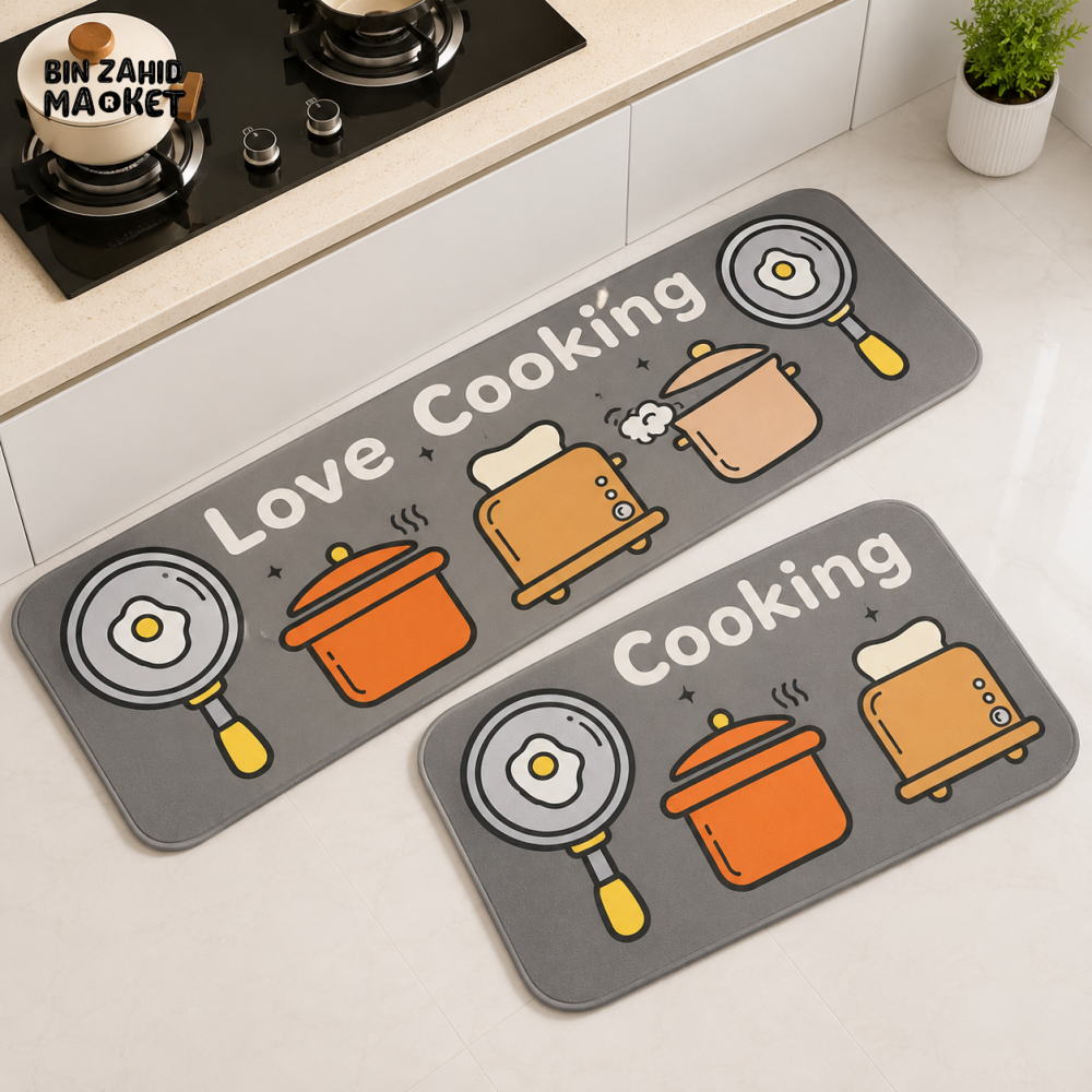 LOVE COOKING PRINTED KITCHEN MAT SET