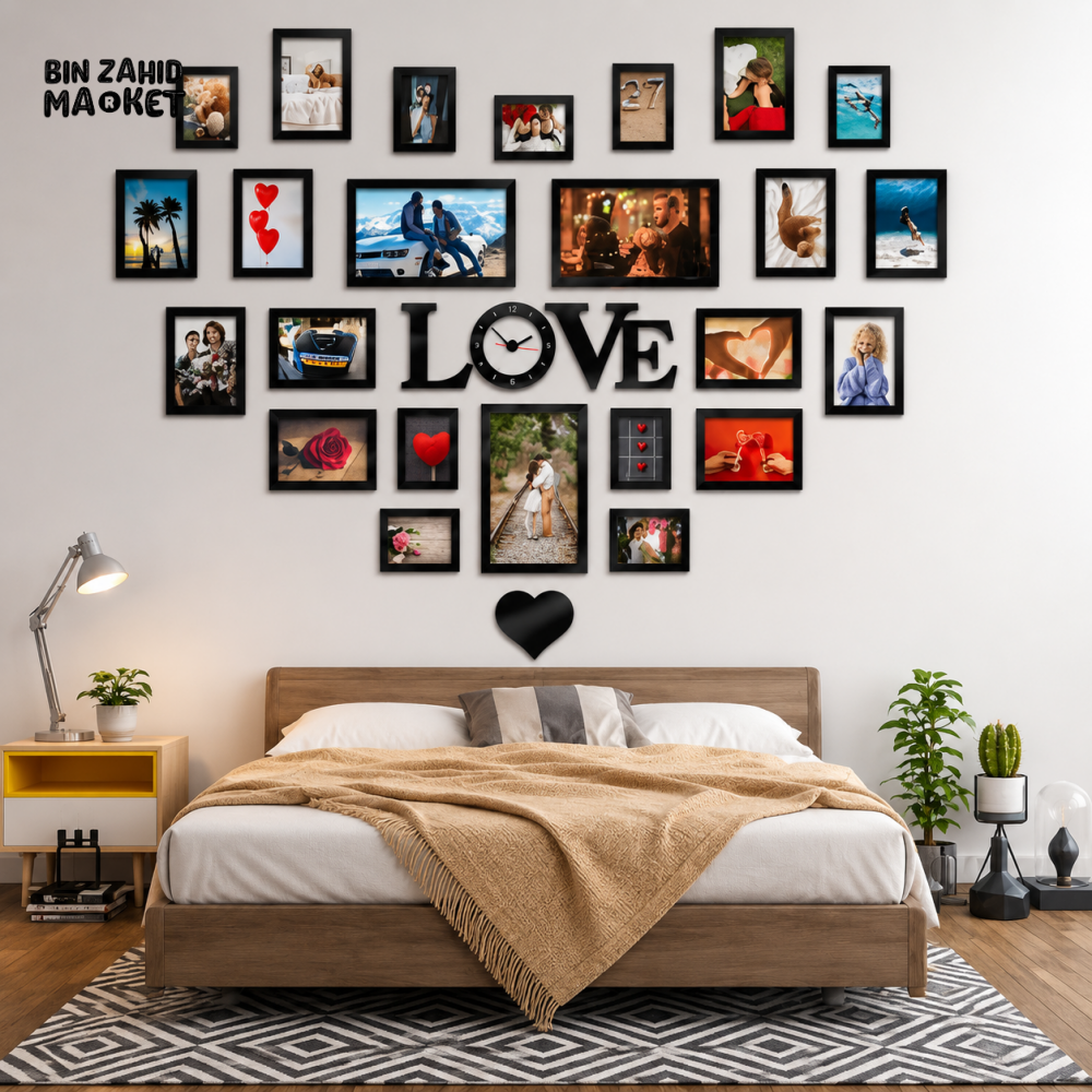 LOVE HEART PHOTO FRAME COLLAGE WALL CLOCK