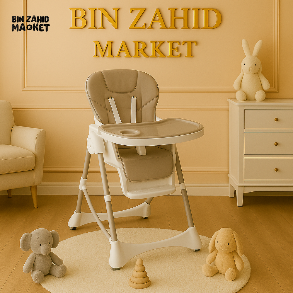 LOVI PREMIUM BABY HIGH CHAIR WITH WHEELS – RECLINABLE SEAT & ADJUSTABLE TRAY - BEIGE