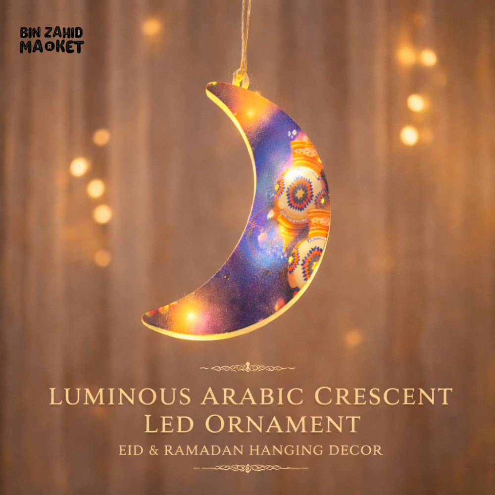 LUMINOUS ARABIC CRESCENT LED ORNAMENT 1 PIECES – EID & RAMADAN HANGING DECOR STAR & MOON
