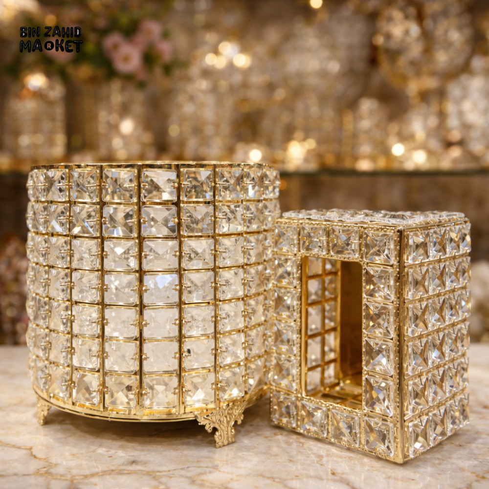 LUXE GOLD CRYSTAL BIN & TISSUE BOX SET
