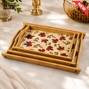 LUXEWOOD 3-PIECE RECTANGULAR WOODEN SERVING TRAY SET - AUTUMN MAPLE